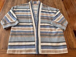 Vilagallo Open Front Cardigan Sweater Size Large (44) Stripped Knit Coverup